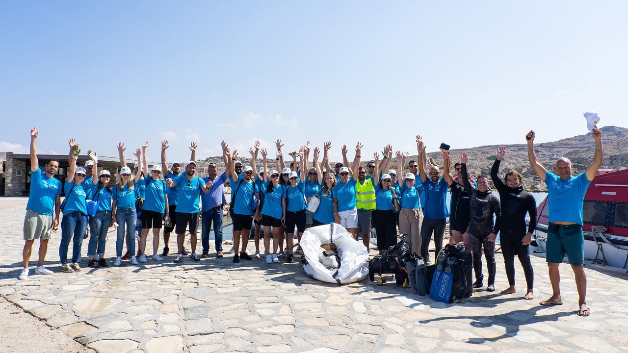 Voluntary coastal and underwater clean-ups on the island of Delos by V GROUP & OFET Companies